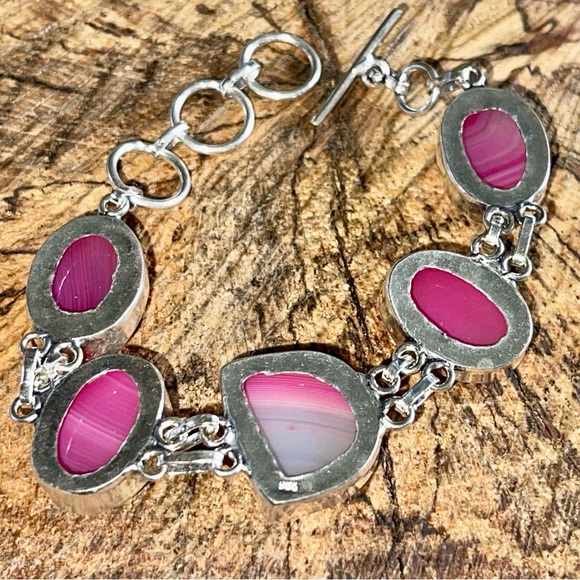 Pink Botswana Banded Agate Bracelet 6 1/2” - 7 1/2” - Picture 5 of 8